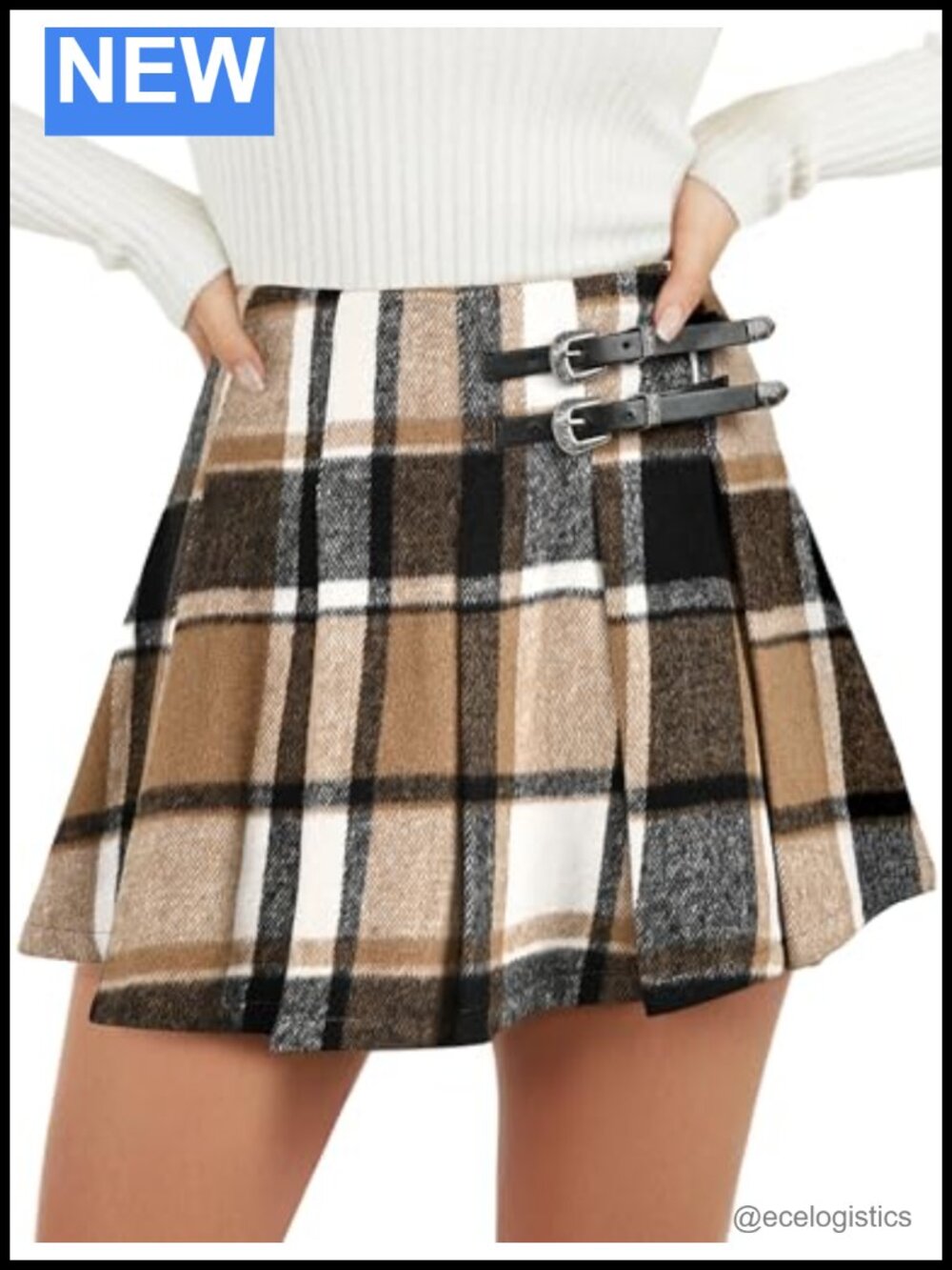 Women's Pleated Plaid Mini Skirt with Built-in Shorts, High Waisted A-Line